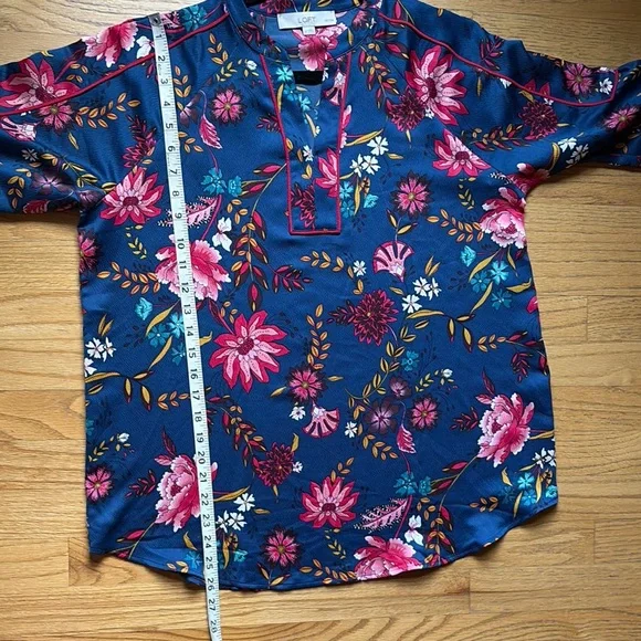 Loft Wildflower Chinoiserie Floral Blue Blouse Large Petite - Picture 9 of 10